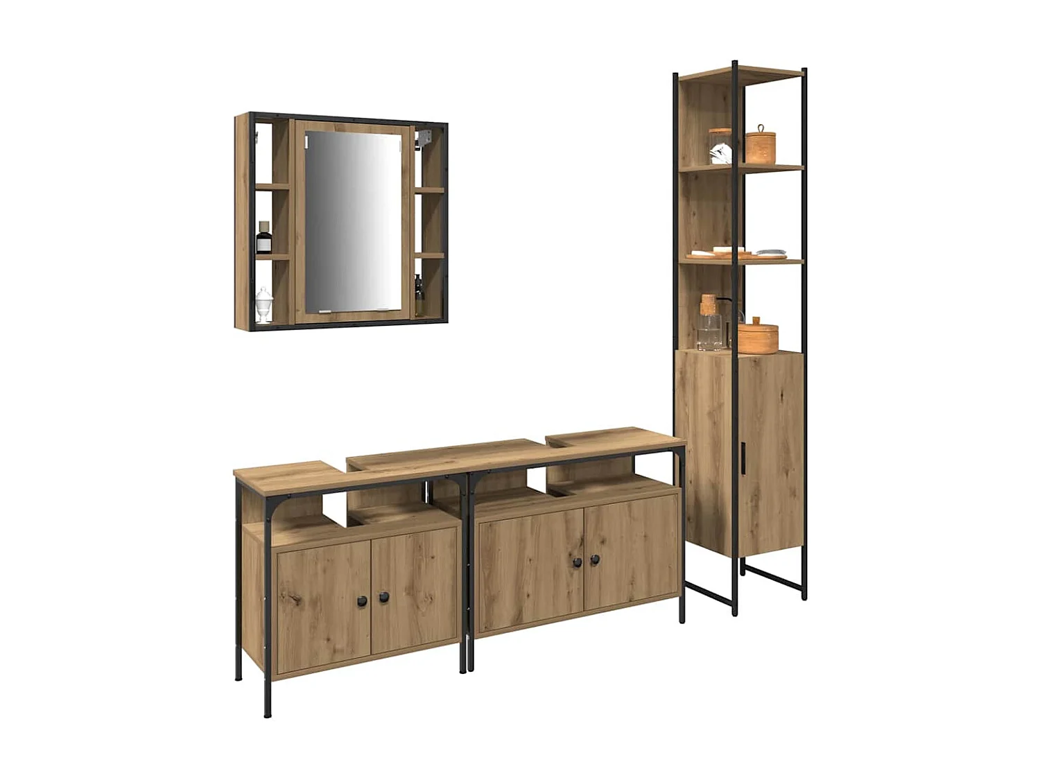 Conjunto de muebles de baño de 4 piezas en roble hecho a mano