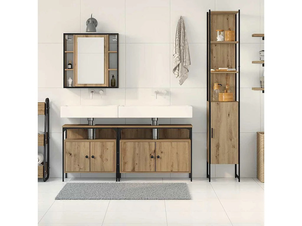 Conjunto de muebles de baño de 4 piezas en roble hecho a mano