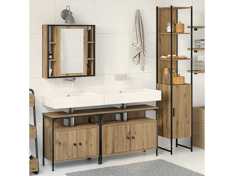 Conjunto de muebles de baño de 4 piezas en roble hecho a mano