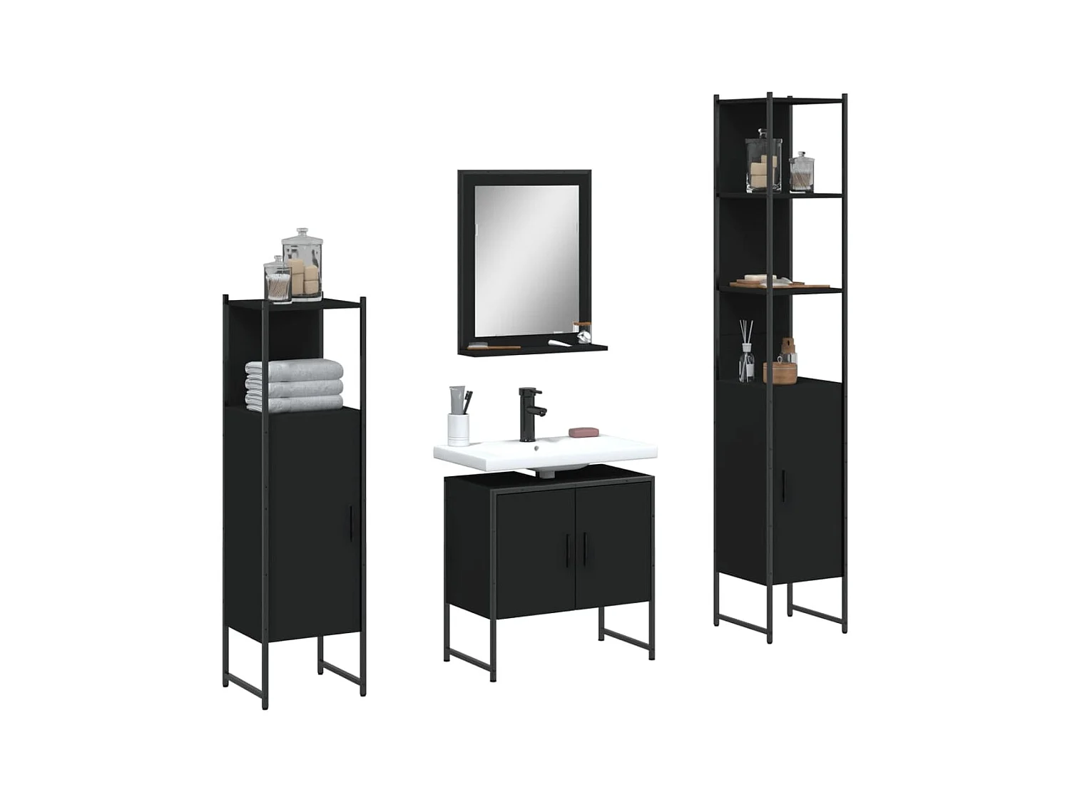 Ensemble d’armoires salle de bain 4 pcs noir bois d'ingénierie