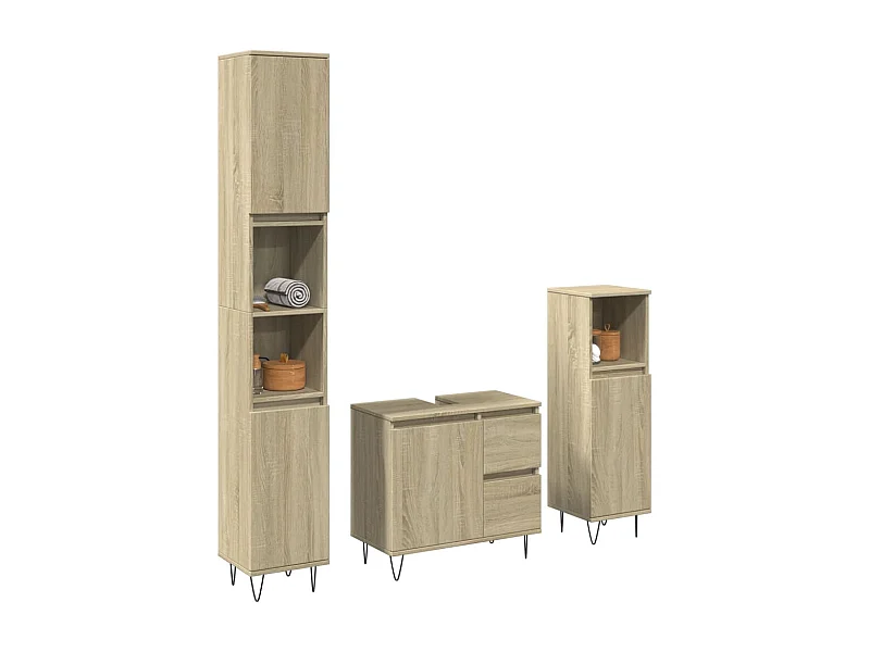 Set di mobili da bagno 3 pezzi in rovere Sonoma
