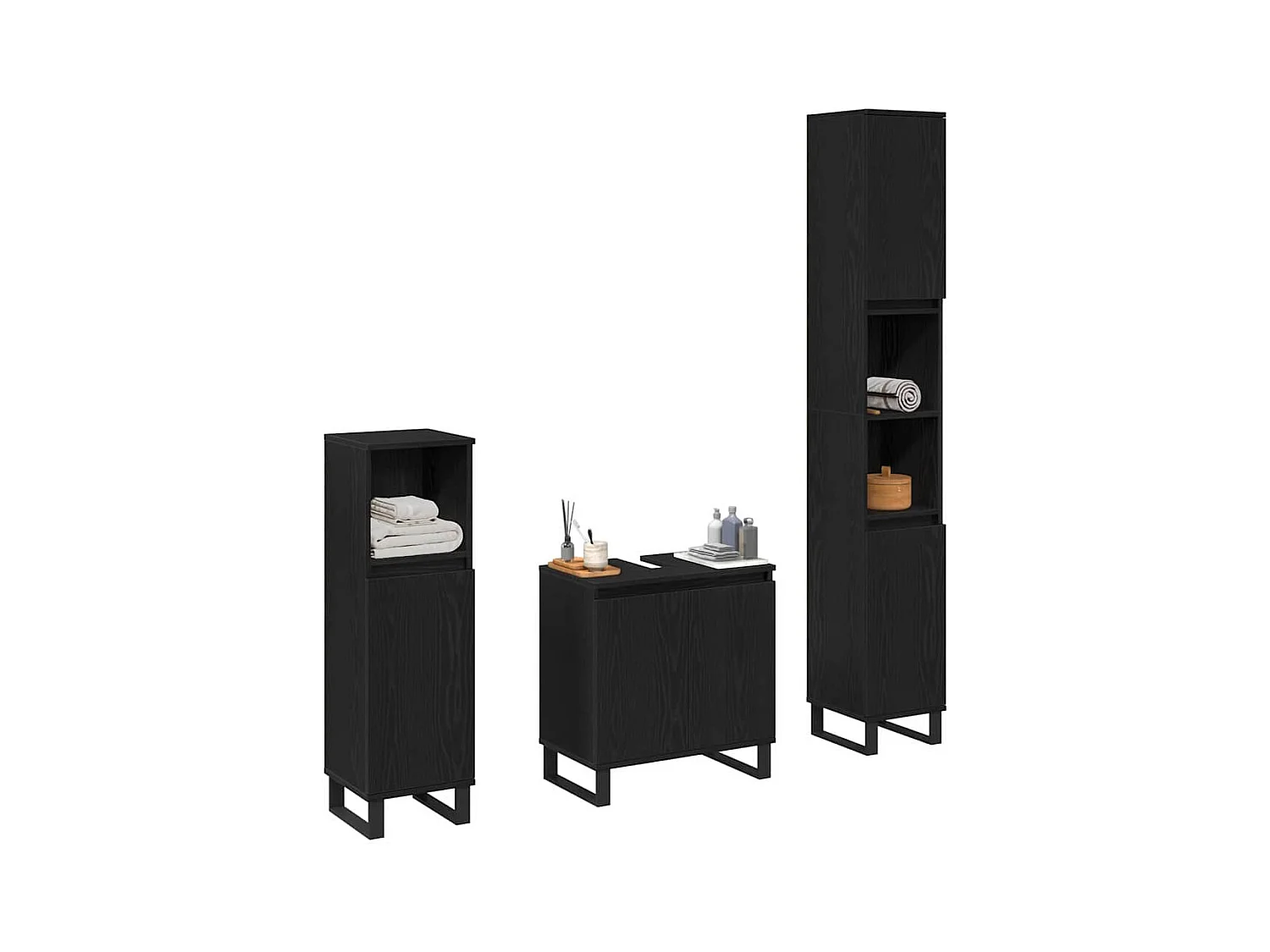 Set di mobili da bagno con contenitore 3 pezzi nero