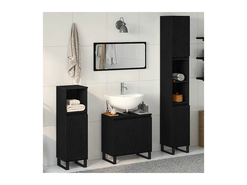Ensemble de mobilier de salle de bain avec stockage 3 pcs Noir