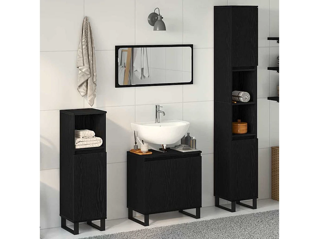 Badezimmermöbel-Set mit Stauraum 3-teilig Schwarz