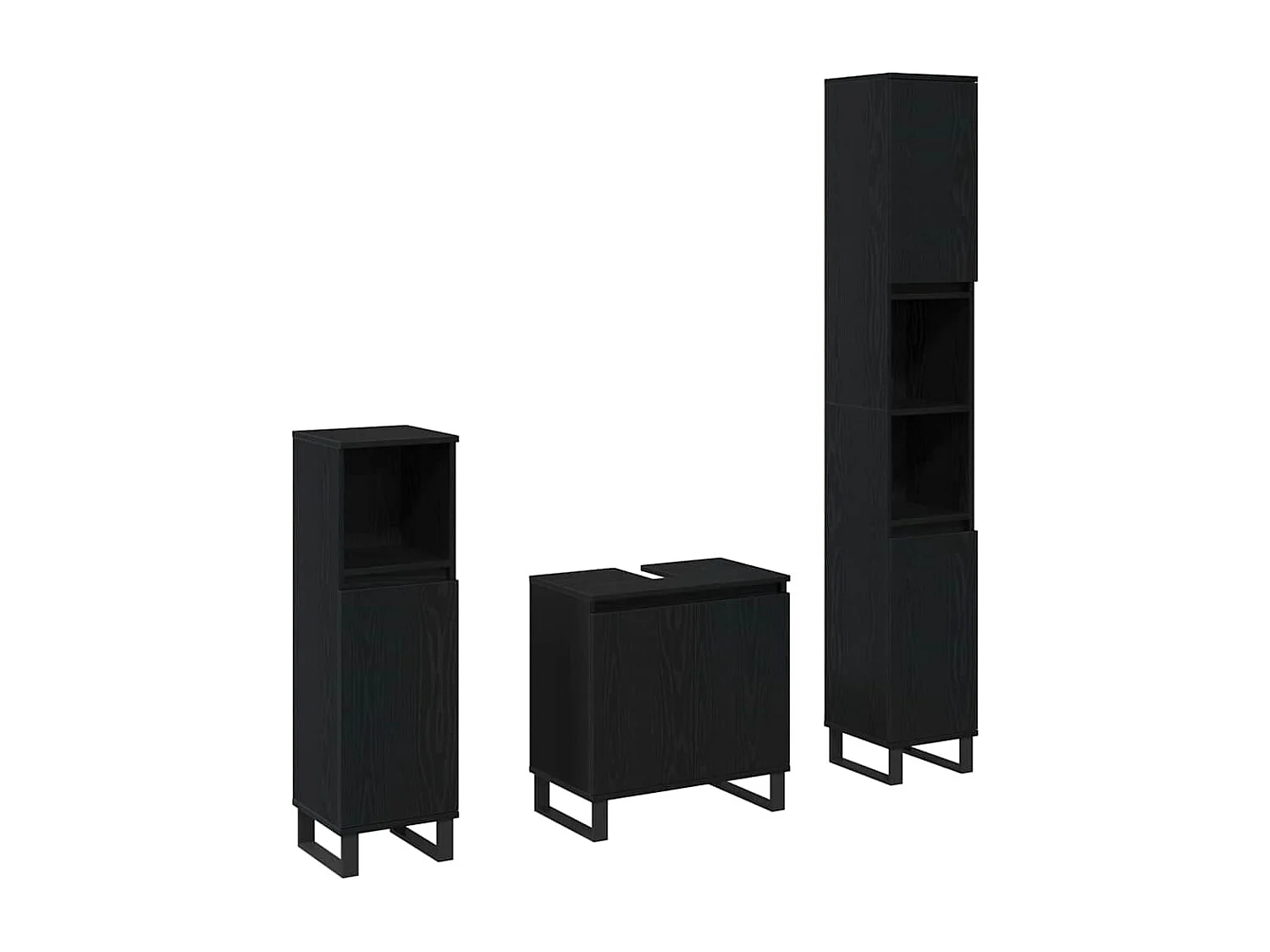 Badezimmermöbel-Set mit Stauraum 3-teilig Schwarz