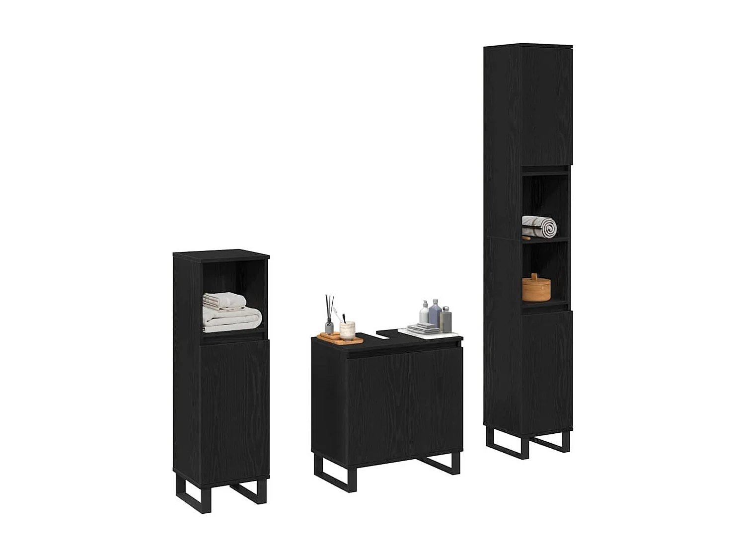 Badezimmermöbel-Set mit Stauraum 3-teilig Schwarz