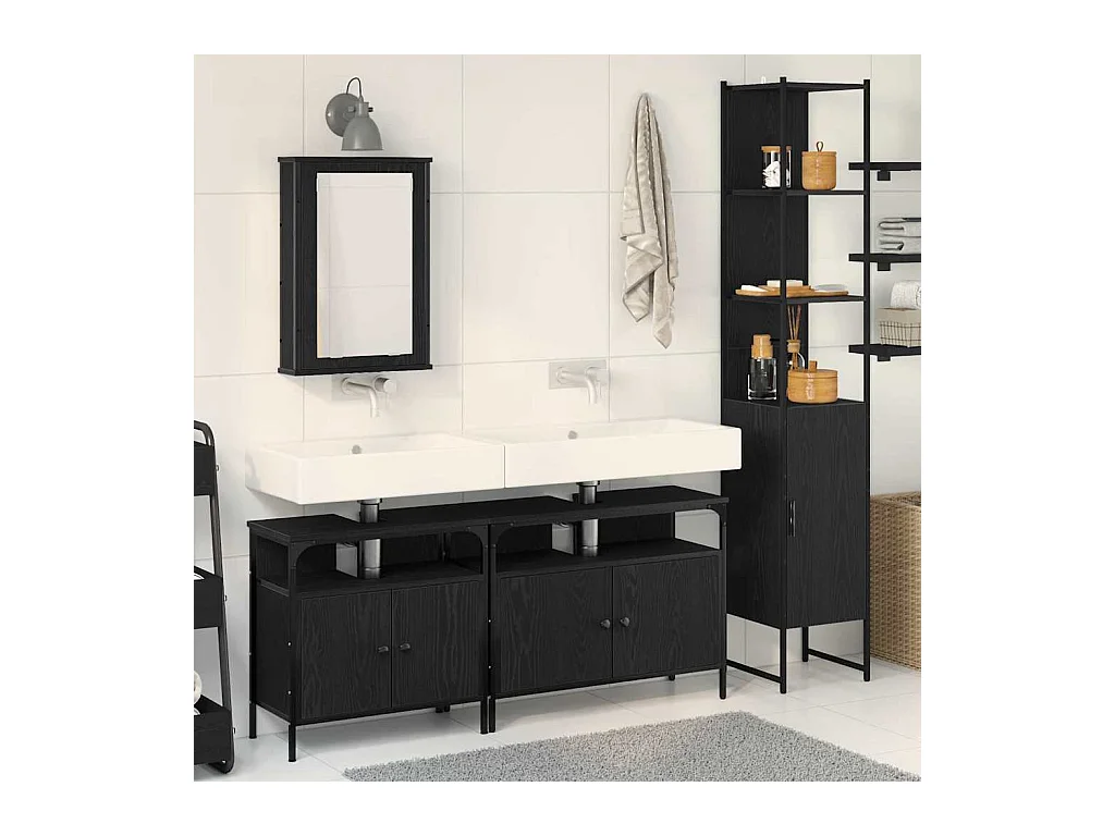 Ensemble de mobilier de salle de bain 4 pcs Chêne noir