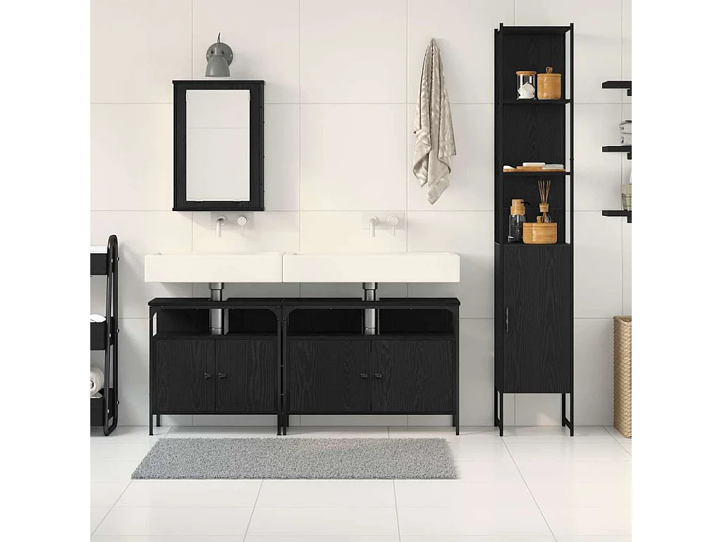 Ensemble de mobilier de salle de bain 4 pcs Chêne noir