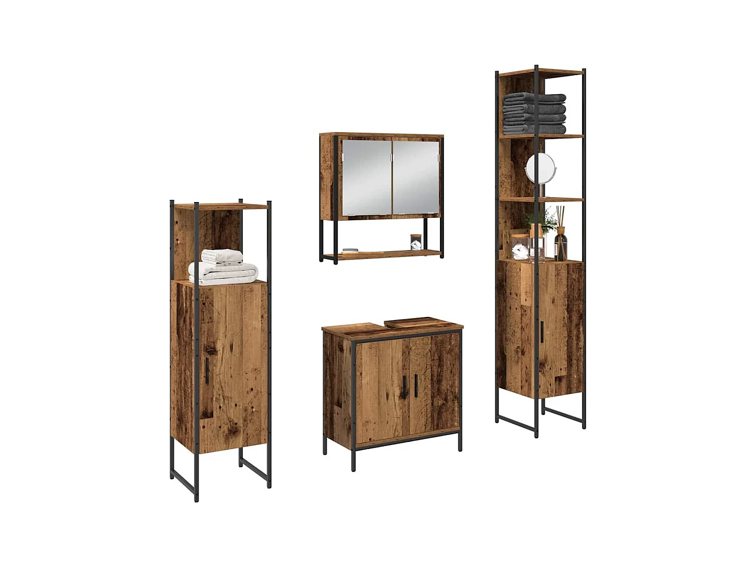 Ensemble de mobilier de salle de bain avec porte 4 pcs Marron