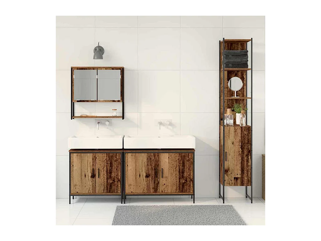 Ensemble de mobilier de salle de bain avec porte 4 pcs Marron