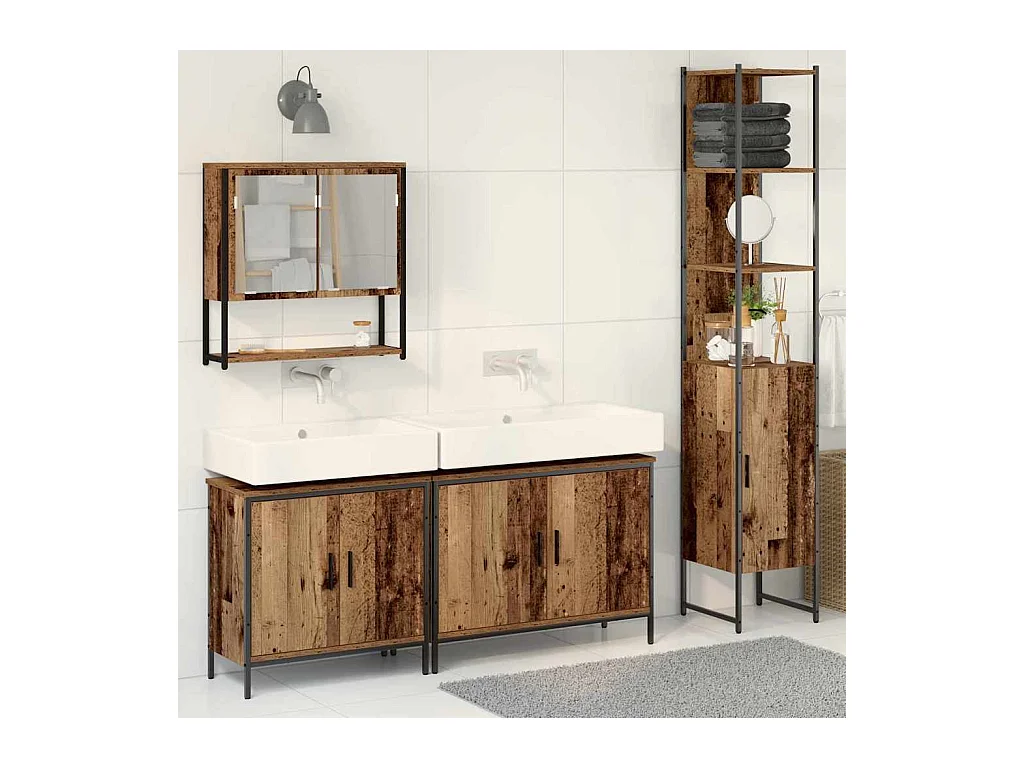 Ensemble de mobilier de salle de bain avec porte 4 pcs Marron