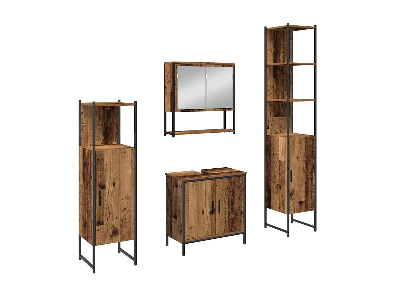 Conjunto de muebles de baño con puerta 4 piezas marrón