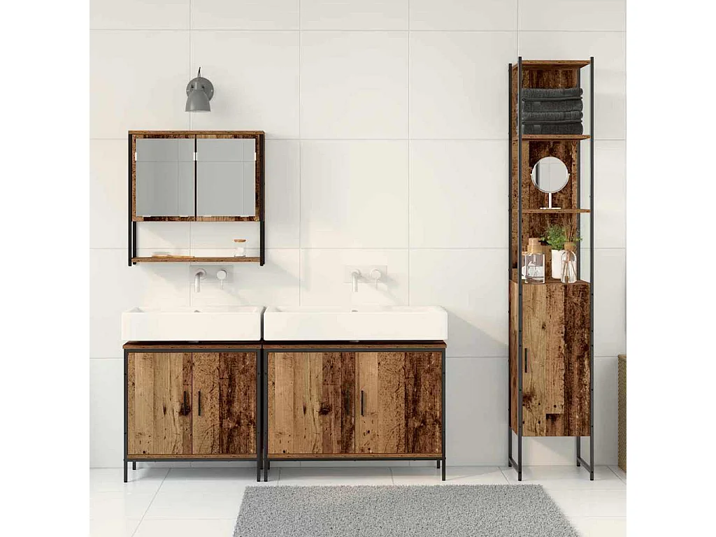Conjunto de muebles de baño con puerta 4 piezas marrón