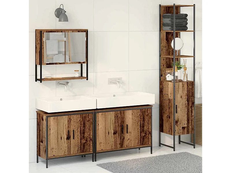 Conjunto de muebles de baño con puerta 4 piezas marrón