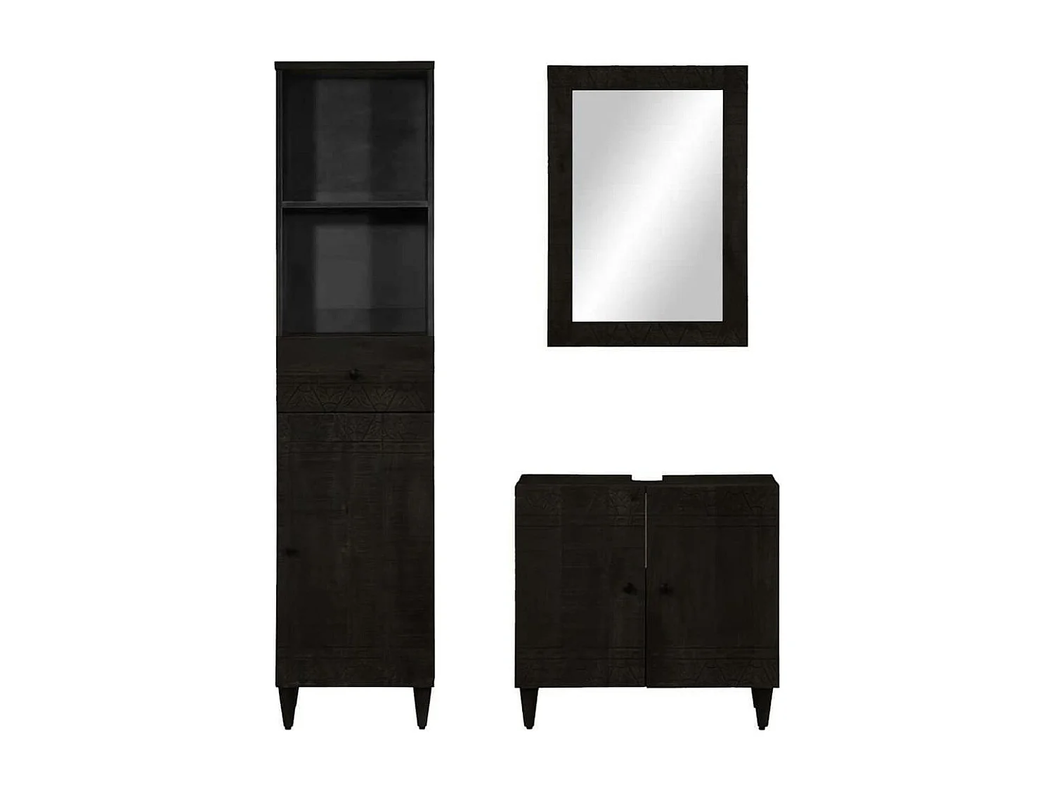 Set di mobili da bagno in legno massello di mango, 3 pezzi