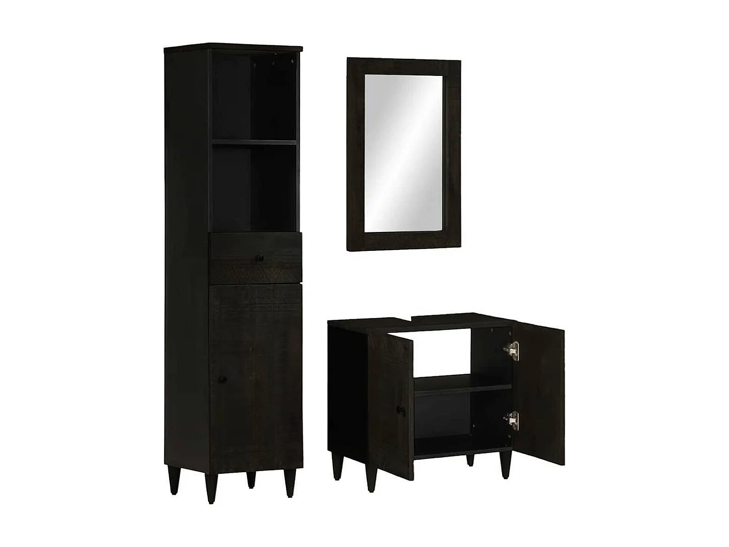 Set di mobili da bagno in legno massello di mango, 3 pezzi