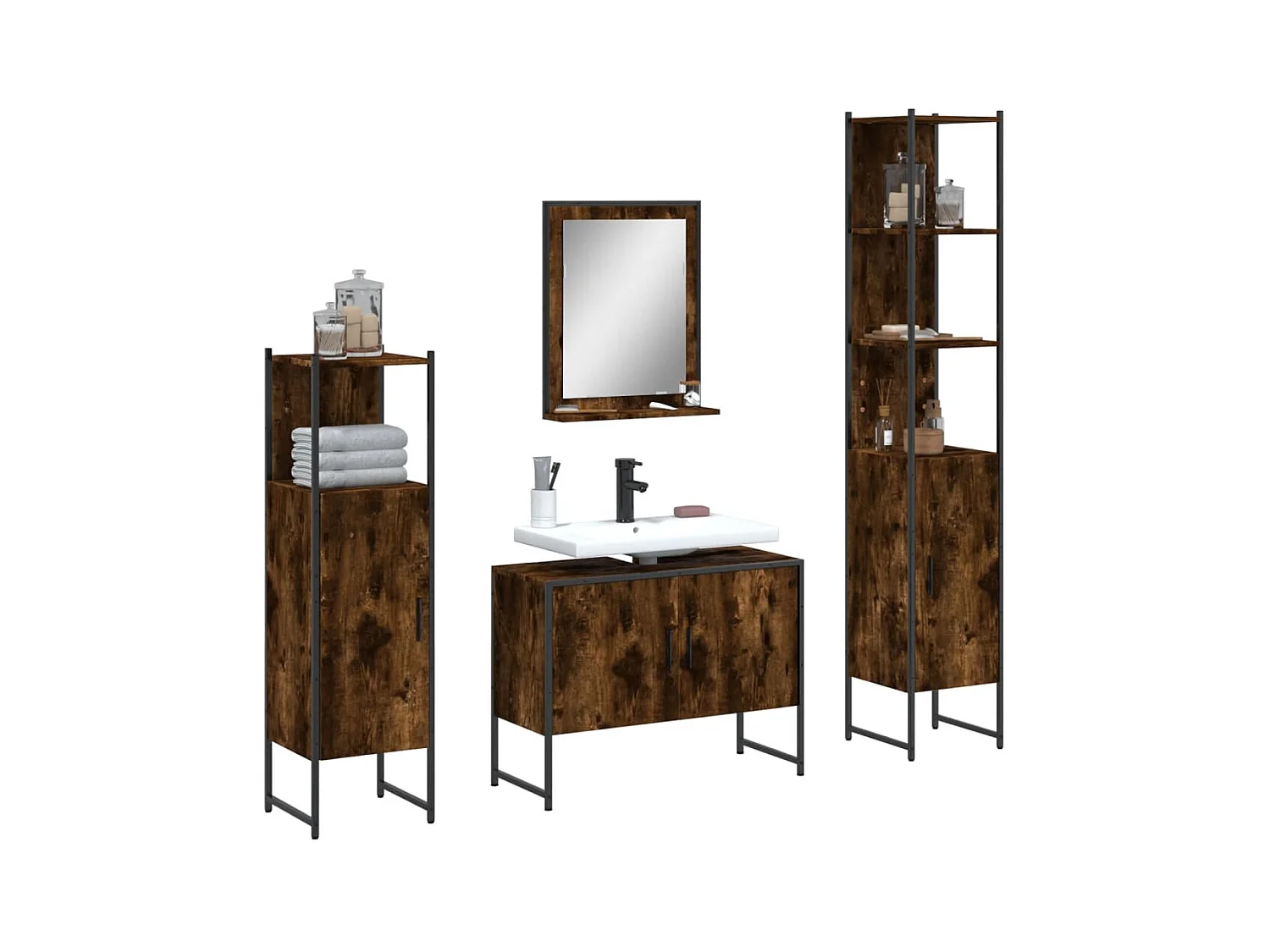 Ensemble d'armoires de salle de bain 4 pcs chêne fumé