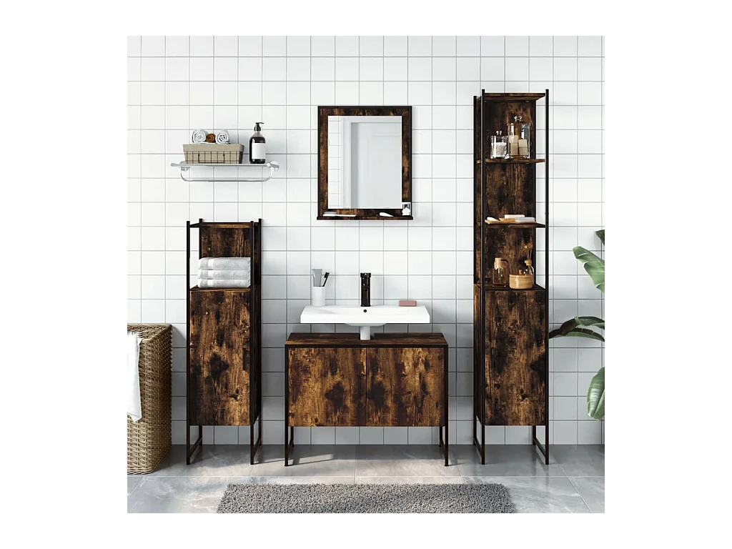 Ensemble d'armoires de salle de bain 4 pcs chêne fumé