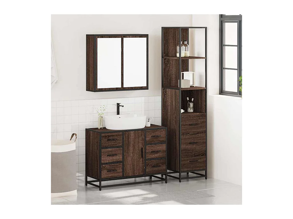 Set di mobili da bagno 3 pezzi Rovere marrone