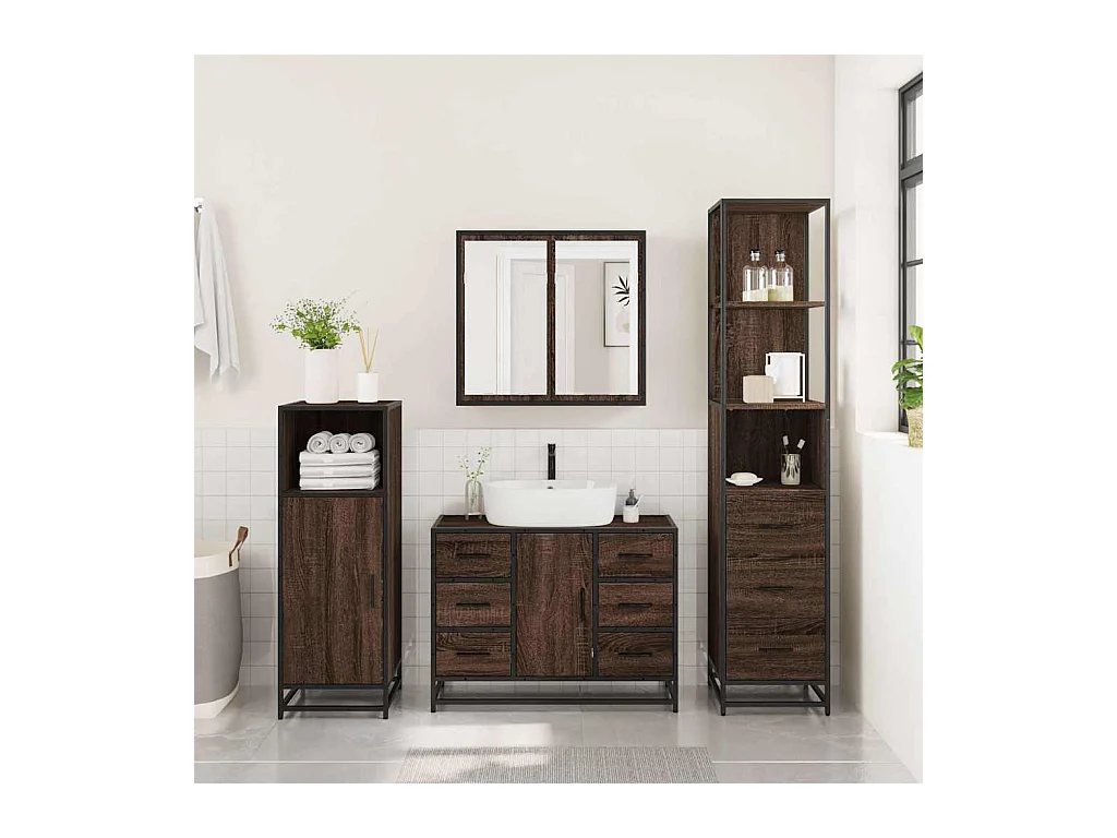 Set di mobili da bagno 3 pezzi Rovere marrone