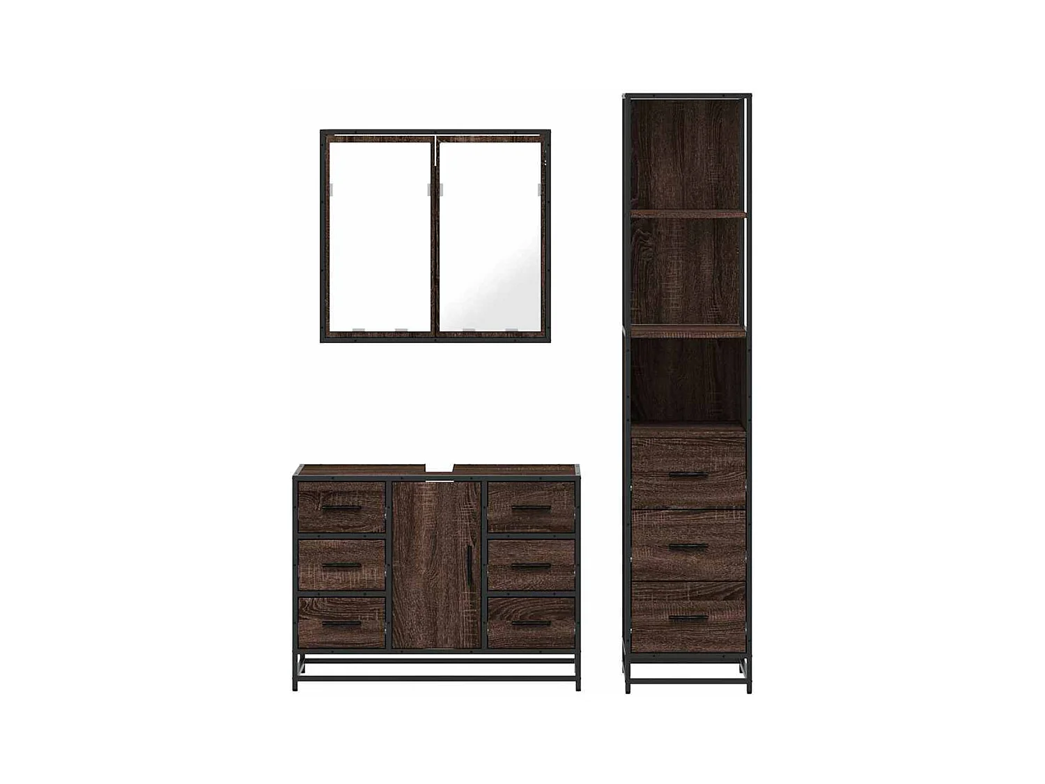 Set di mobili da bagno 3 pezzi Rovere marrone