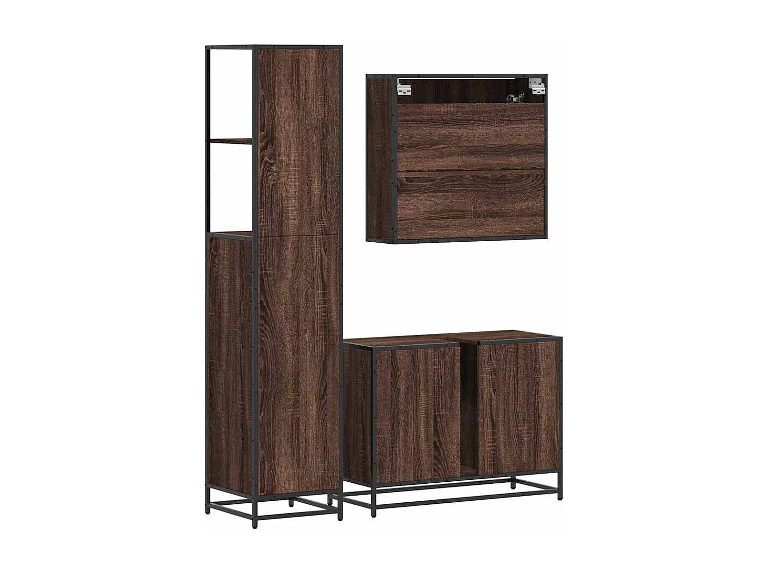 Set di mobili da bagno 3 pezzi Rovere marrone