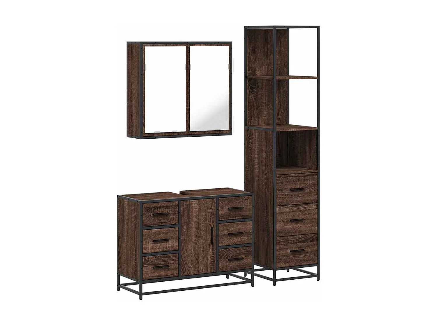 Conjunto de muebles de baño de 3 piezas Roble marrón