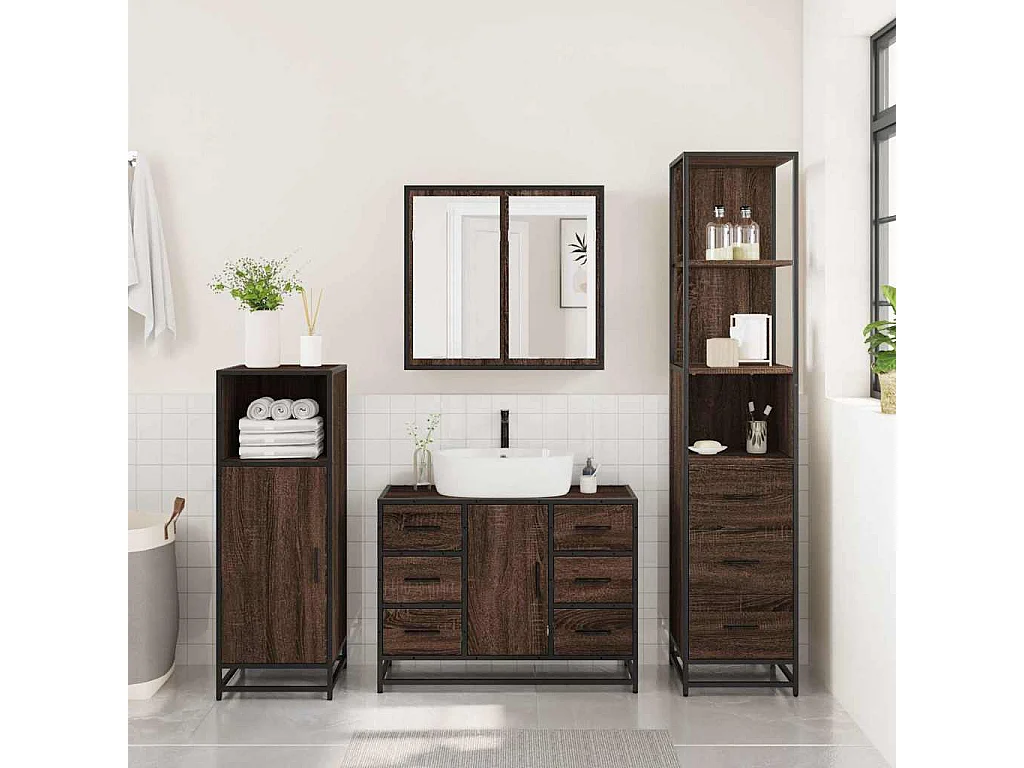 Conjunto de muebles de baño de 3 piezas Roble marrón