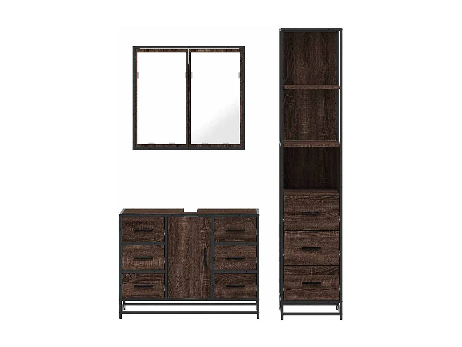Conjunto de muebles de baño de 3 piezas Roble marrón