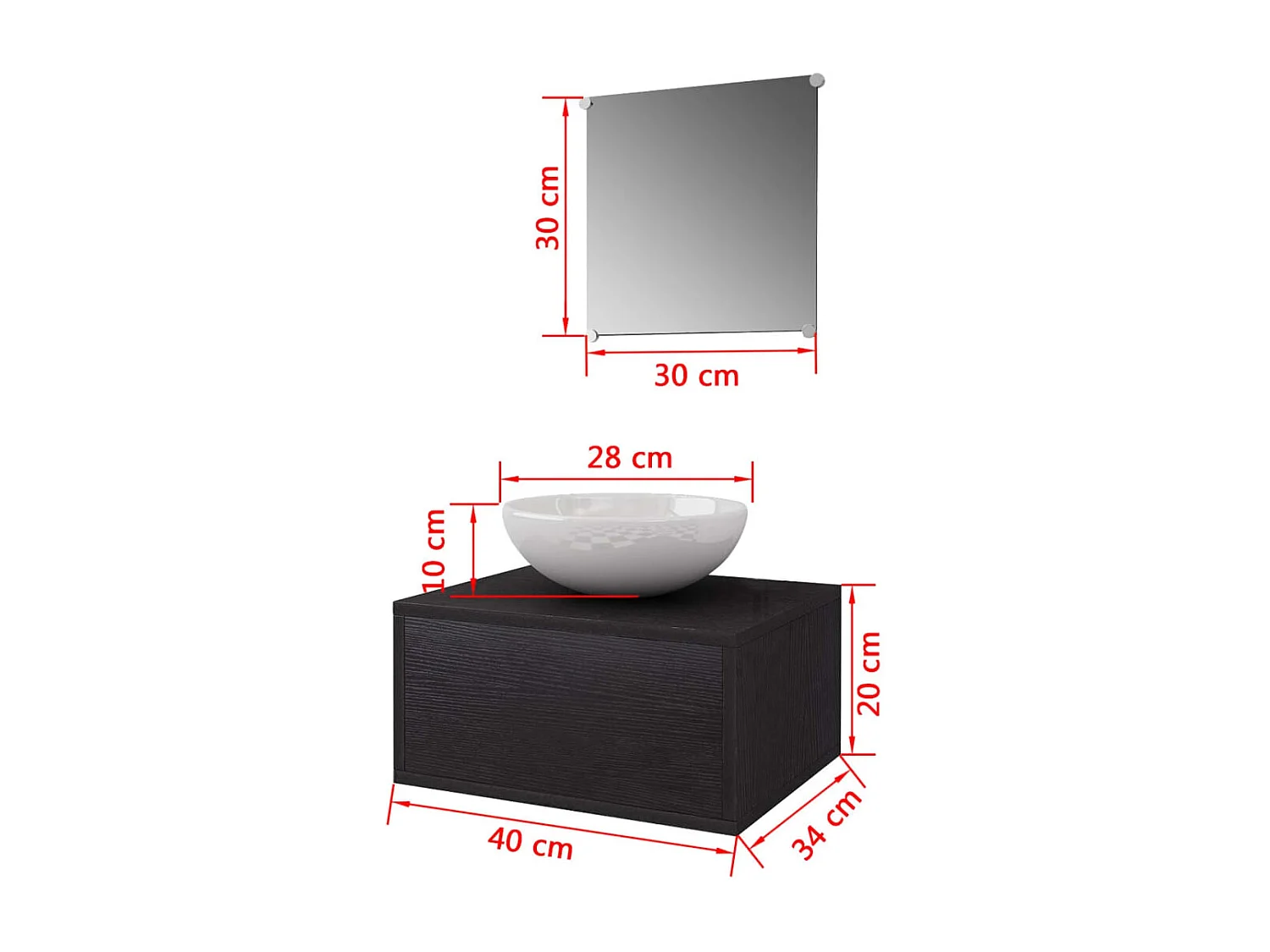 Zwarte driedelige badkamermeubel