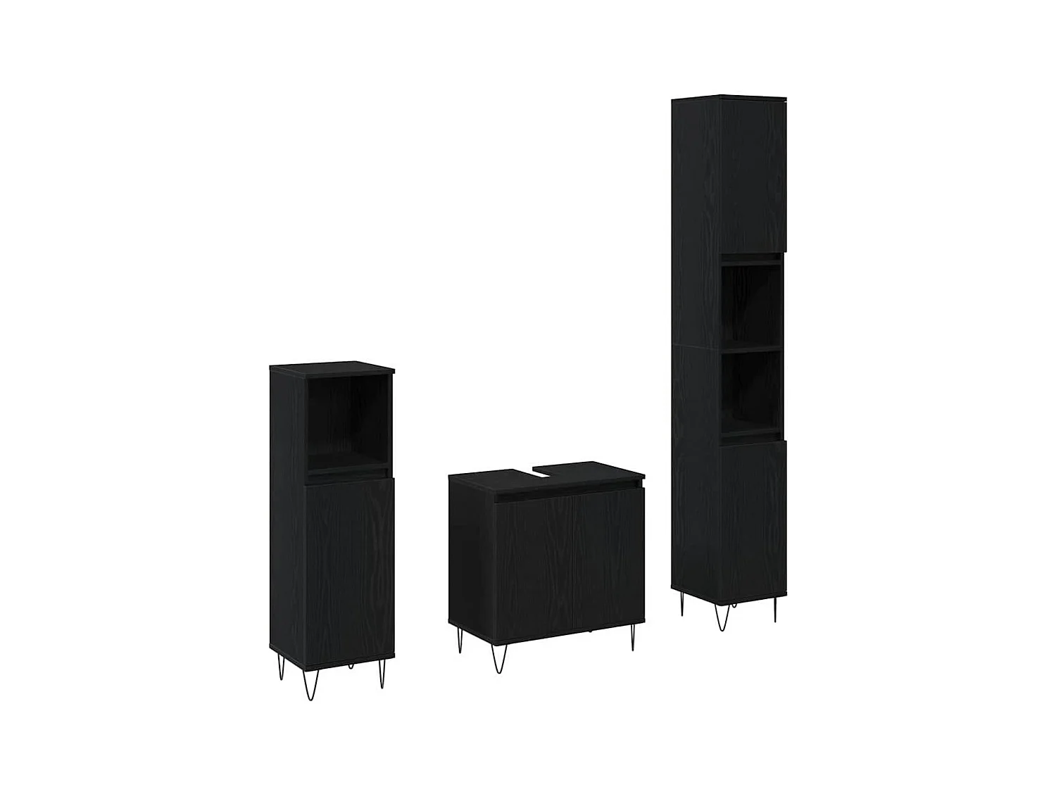 Badkamermeubelset met opbergruimte 3-delig Zwart Eiken