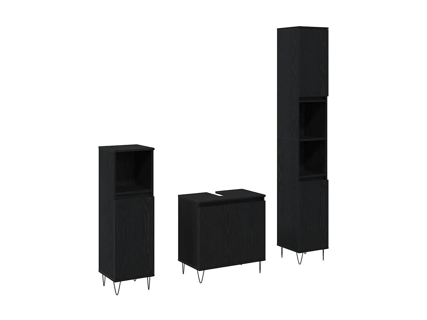 Badkamermeubelset met opbergruimte 3-delig Zwart Eiken