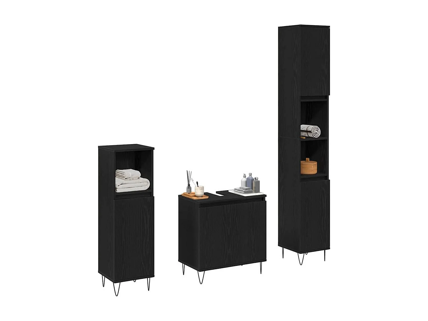 Badkamermeubelset met opbergruimte 3-delig Zwart Eiken