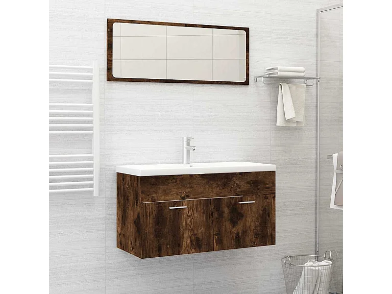 Ensemble de meubles de salle de bain 2 pcs Chêne fumé
