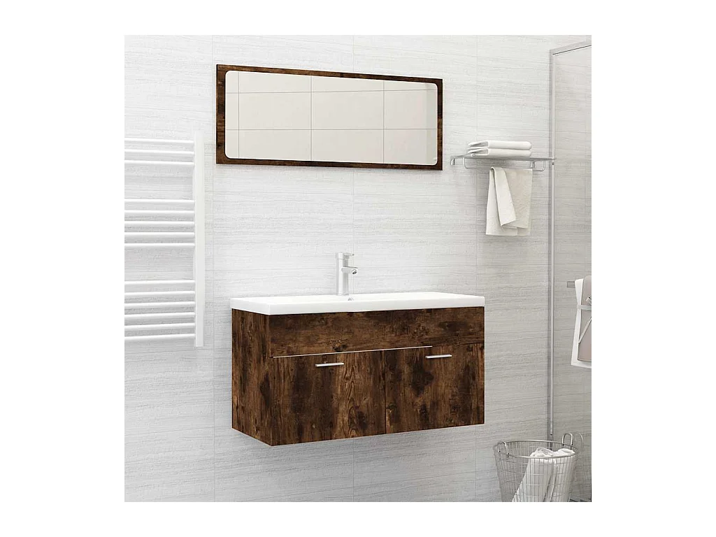 Ensemble de meubles de salle de bain 2 pcs Chêne fumé