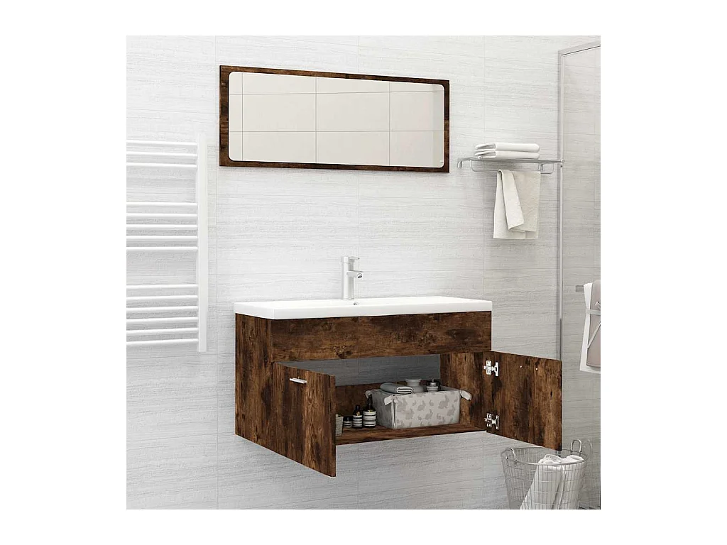 Ensemble de meubles de salle de bain 2 pcs Chêne fumé