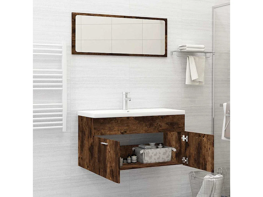 Ensemble de meubles de salle de bain 2 pcs Chêne fumé