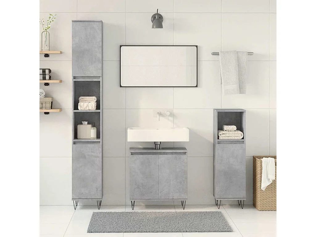 Ensemble de meubles de salle de bain 3 pcs gris béton