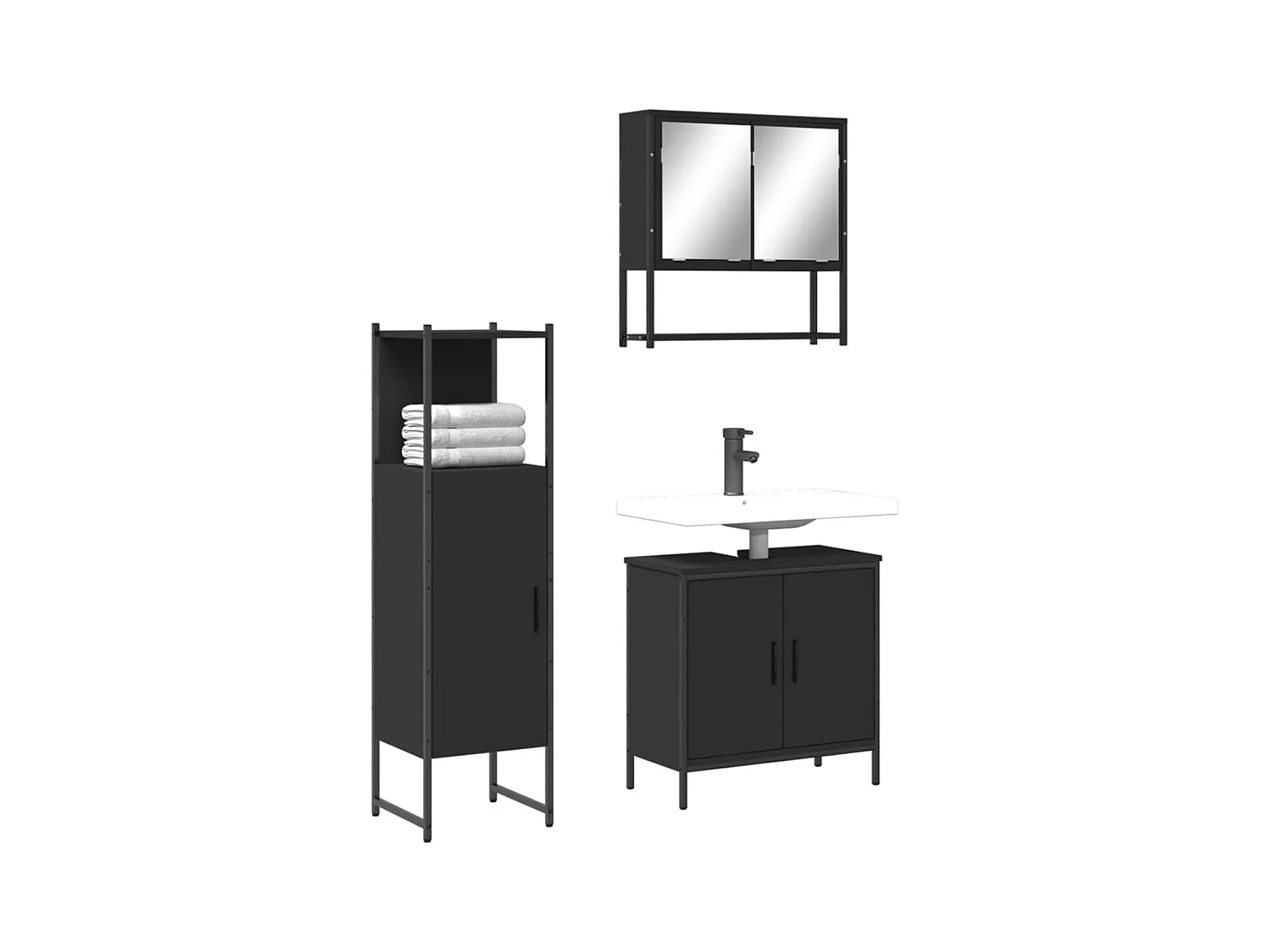 3-delige badkamermeubelset zwart bewerkt hout