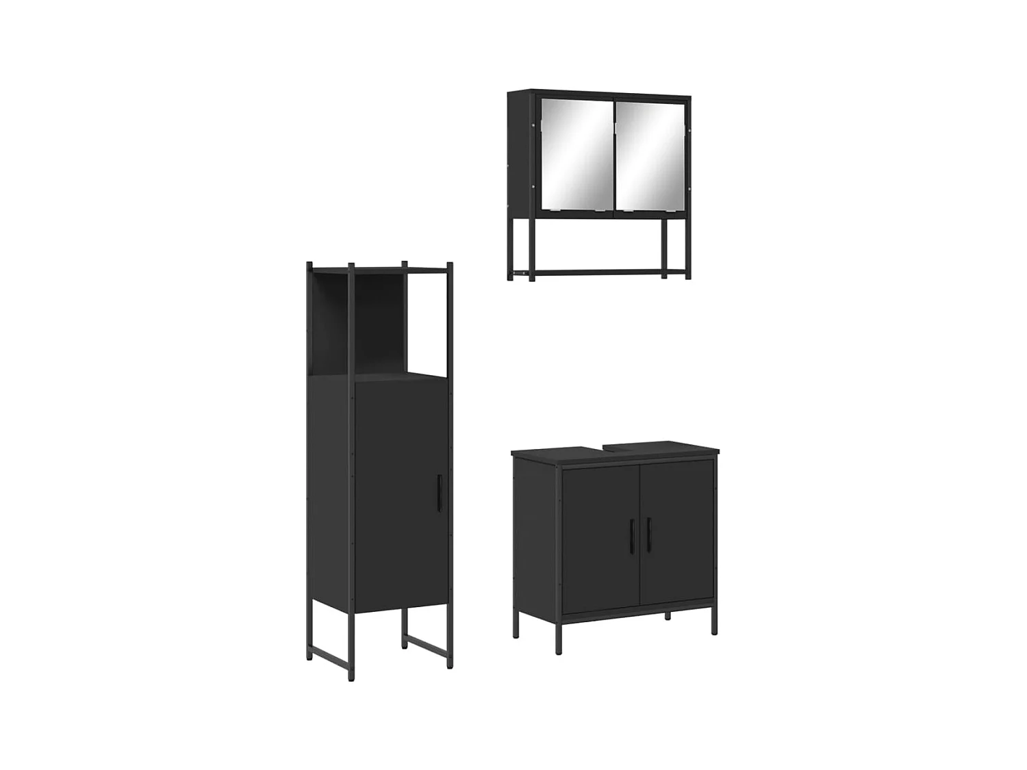 3-delige badkamermeubelset zwart bewerkt hout