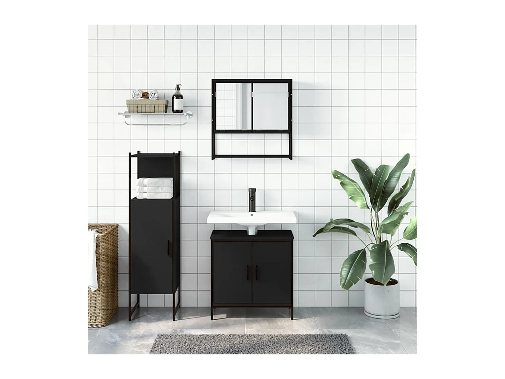 3-delige badkamermeubelset zwart bewerkt hout