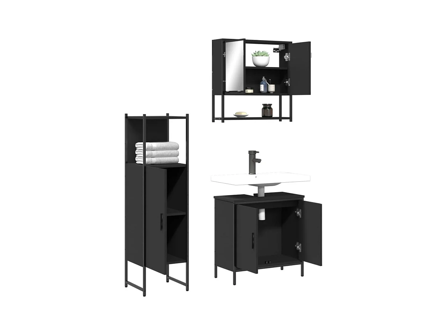 3-delige badkamermeubelset zwart bewerkt hout