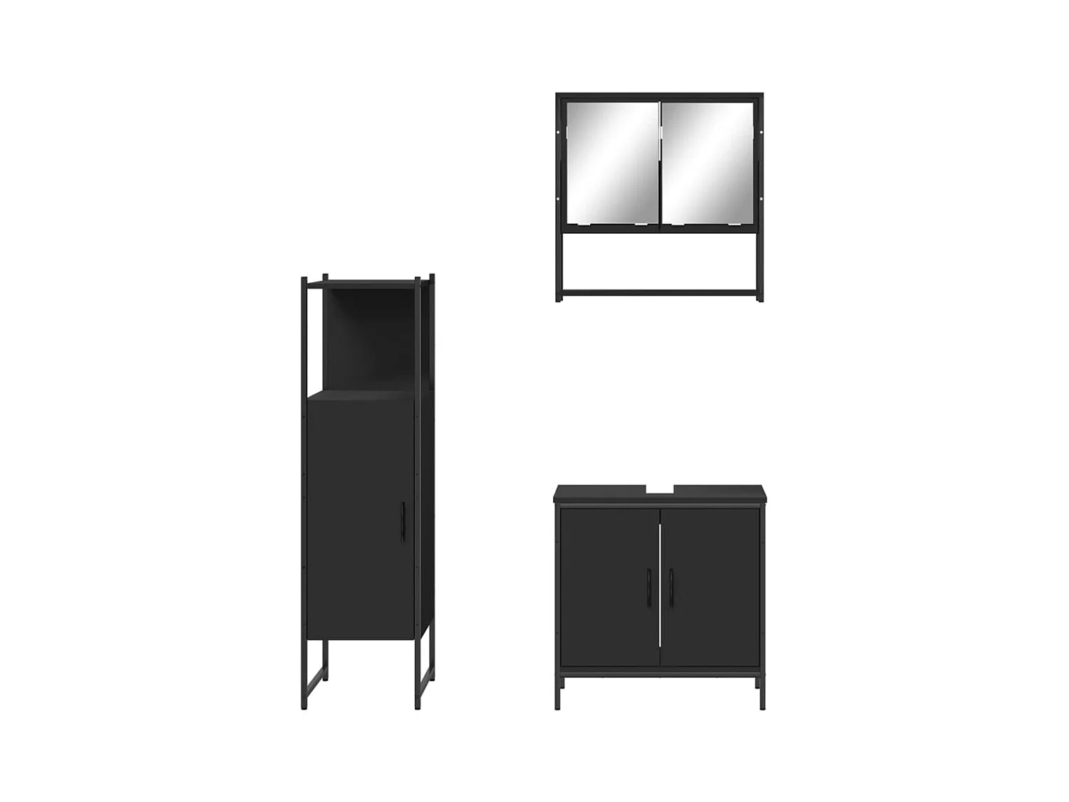 3-delige badkamermeubelset zwart bewerkt hout