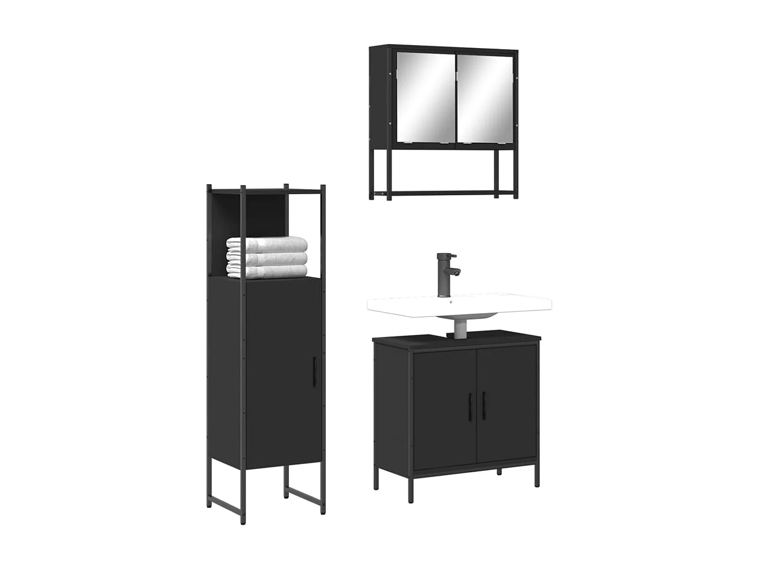 Ensemble de meubles salle de bain 3 pcs noir bois d'ingénierie