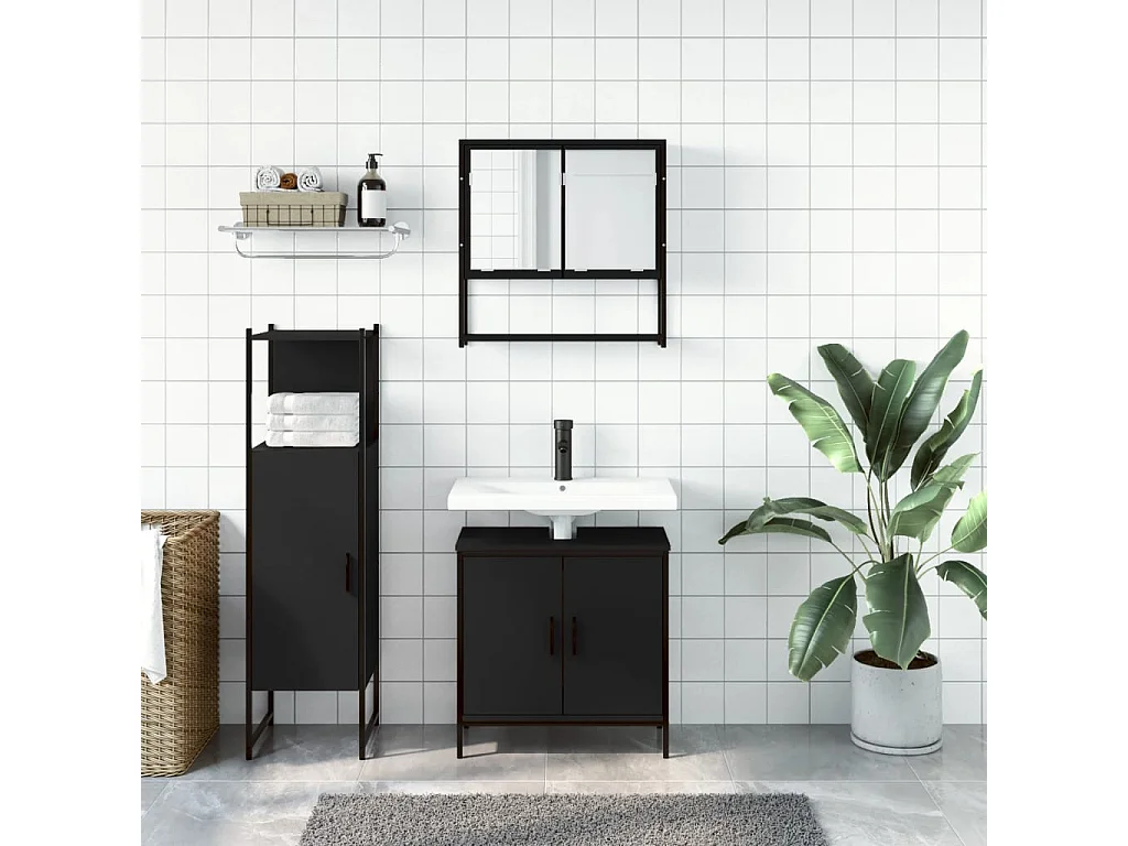 Ensemble de meubles salle de bain 3 pcs noir bois d'ingénierie