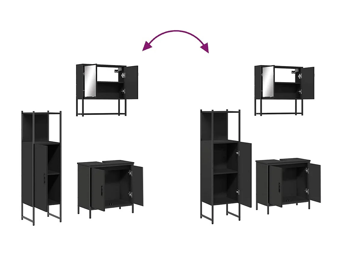 Ensemble de meubles salle de bain 3 pcs noir bois d'ingénierie