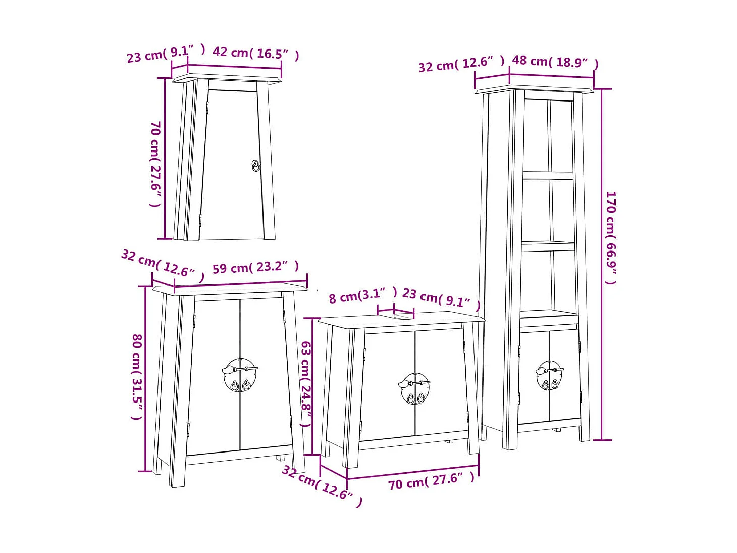 Ensemble de meubles de salle de bain 4 pcs bois de pin massif