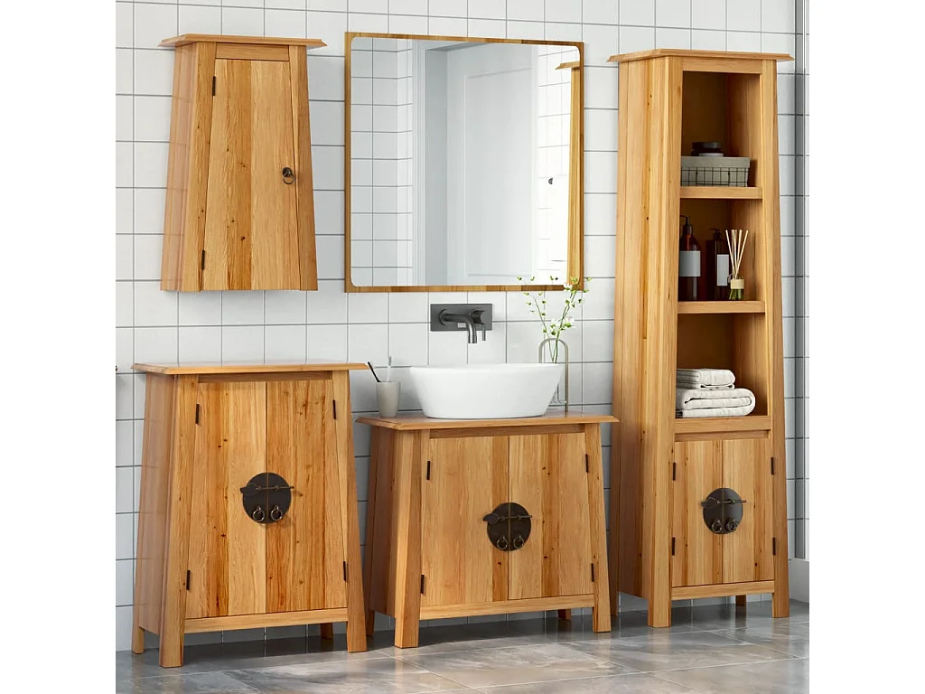 Conjunto de muebles de baño de 4 piezas fabricado en madera maciza de pino
