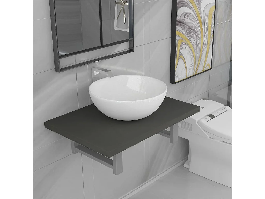 Mobile bagno due pezzi in ceramica grigia