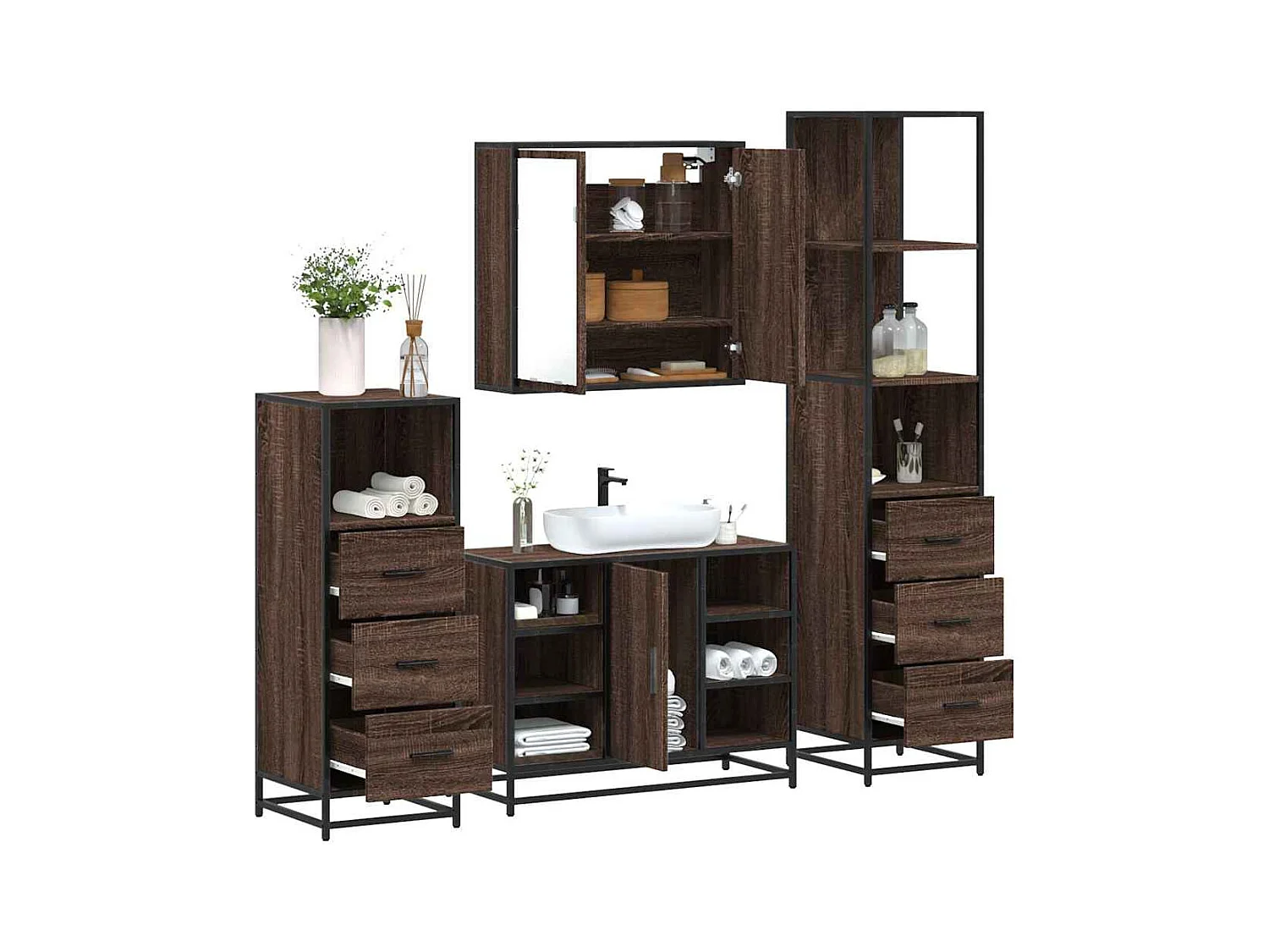 Ensemble de meubles de salle de bain 4 pcs chêne marron